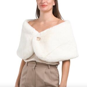 CHRISTIAN LACROIX Ivory Luxe Fx Fur Shawl Wrap Scarf Collar 4 Dress/Jacket